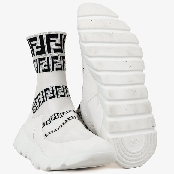 Fendi White FF Motif Tech Fabric High-Top Sneakers, Size 9 - Picture 3 of 8